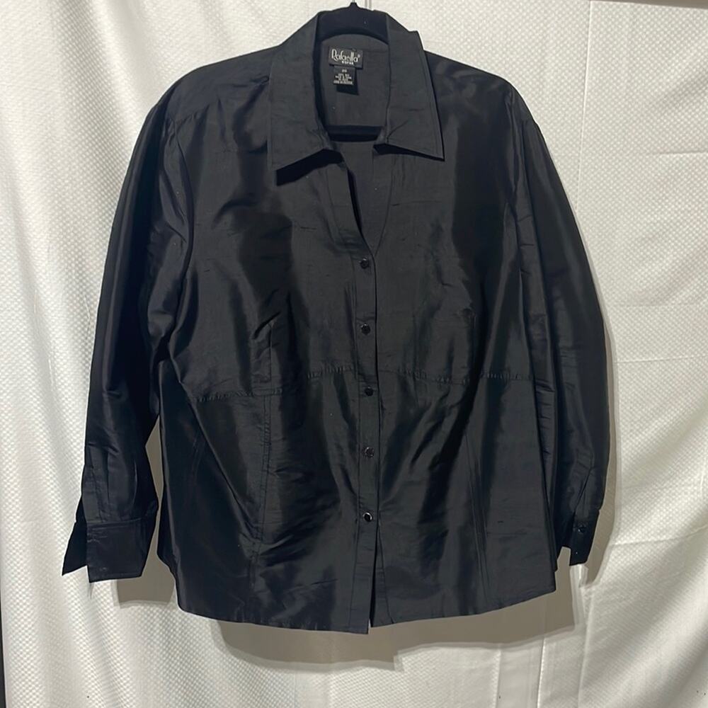Rafaella 20 shantung silk black button down blouse euc worn once